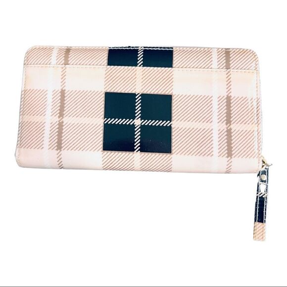 Kate Spade Women's Patent Leather Clutch Wallet Organizer Large Zip Pink Plaid - Picture 2 of 11